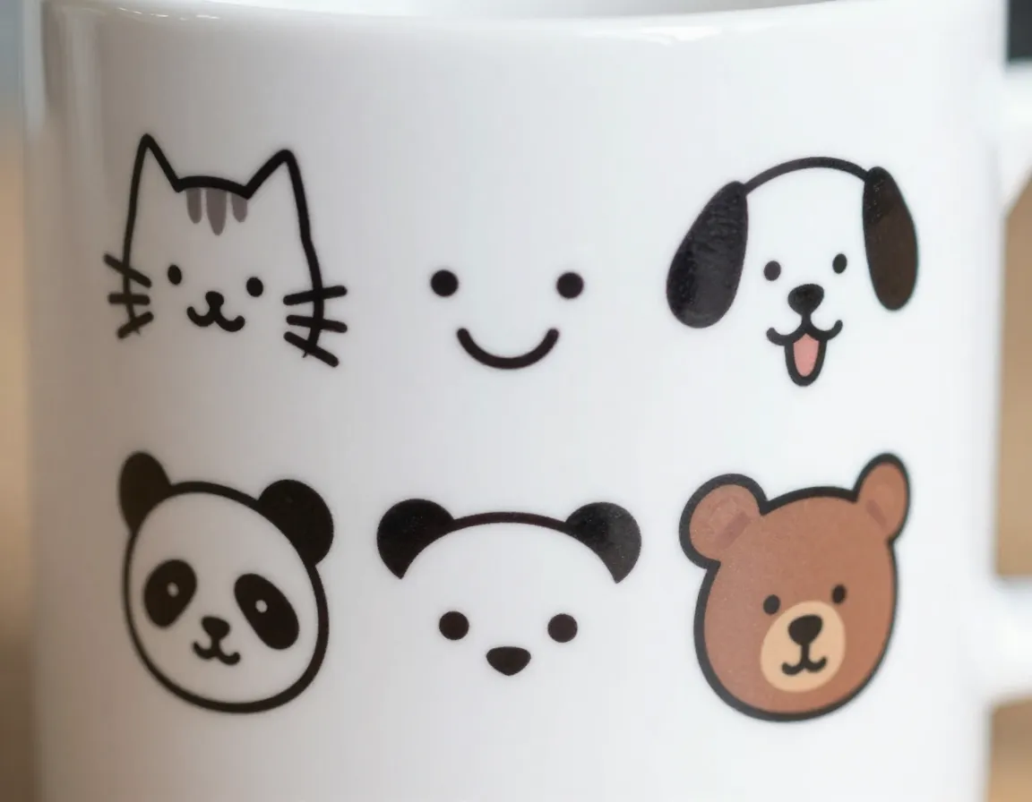 Adorable animal faces cat dog panda bear cartoon doodles