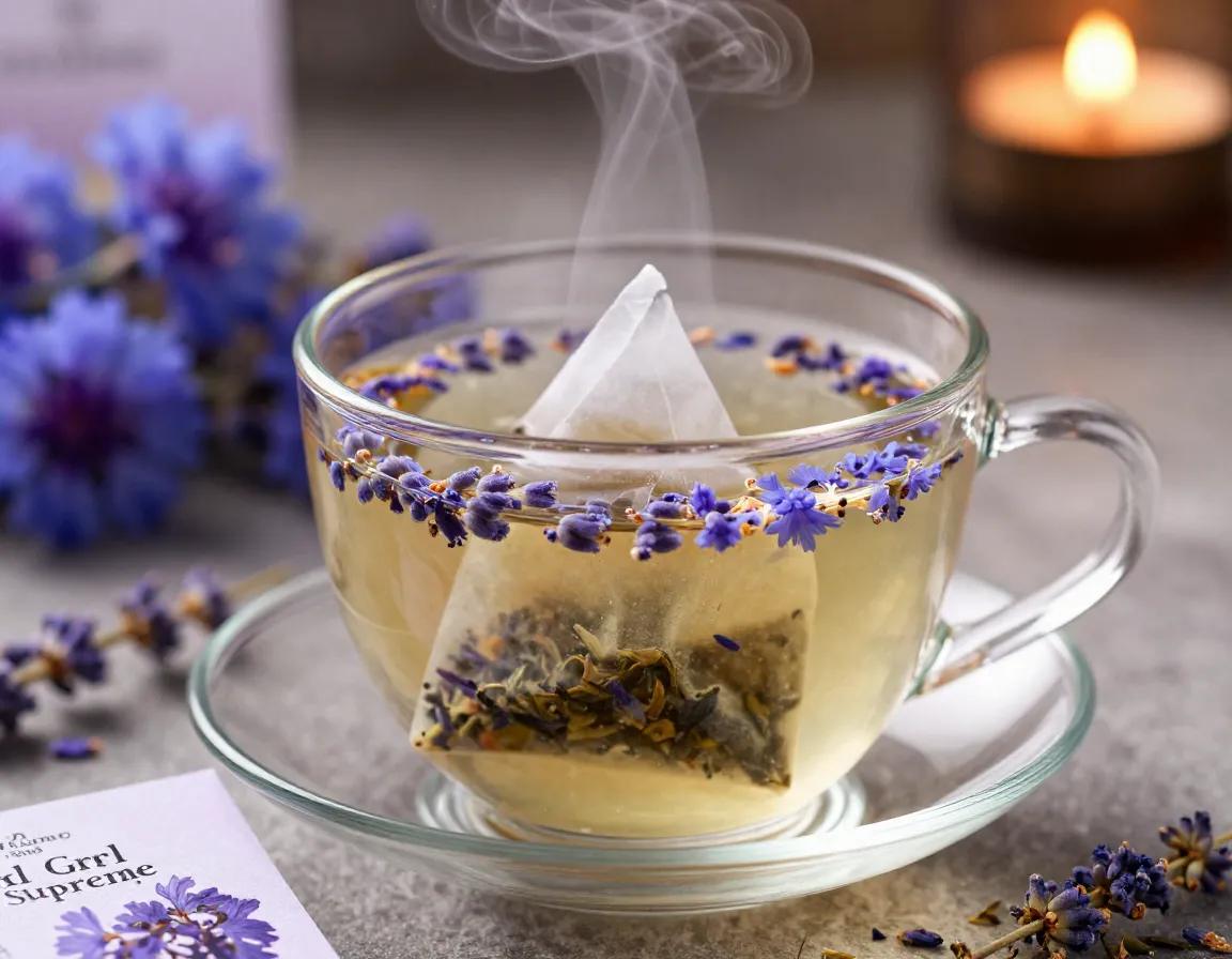 Harney and sons earl grey supreme with lavender in glass cup