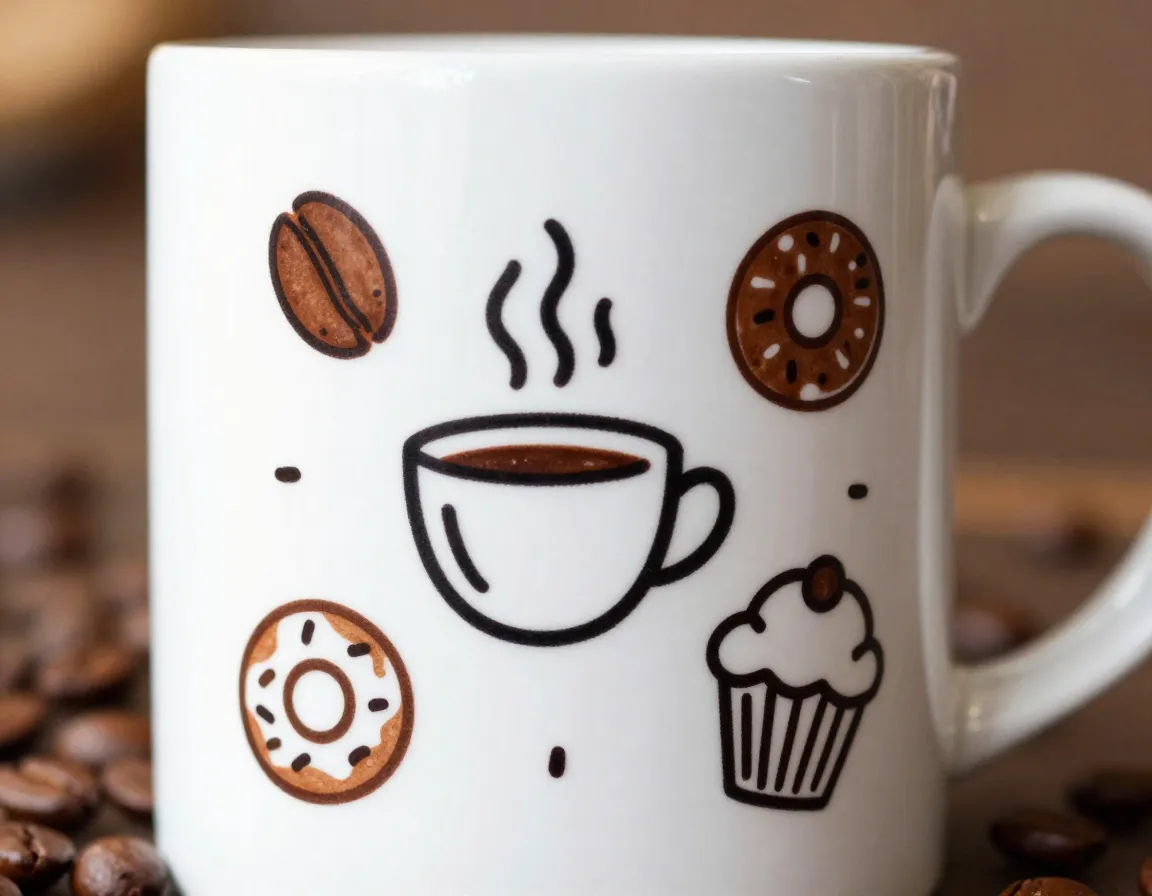 Food coffee themed illustrations bean steam donut cupcake