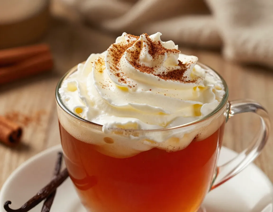 Rooibos vanilla dream tea with cinnamon and whipped cream
