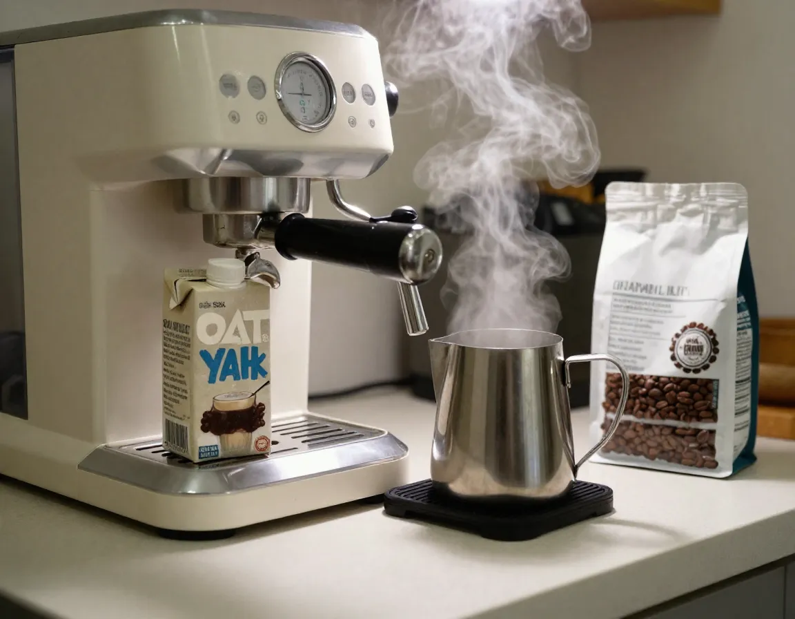 Silk oat yeah barista milk steaming in a budget home setup