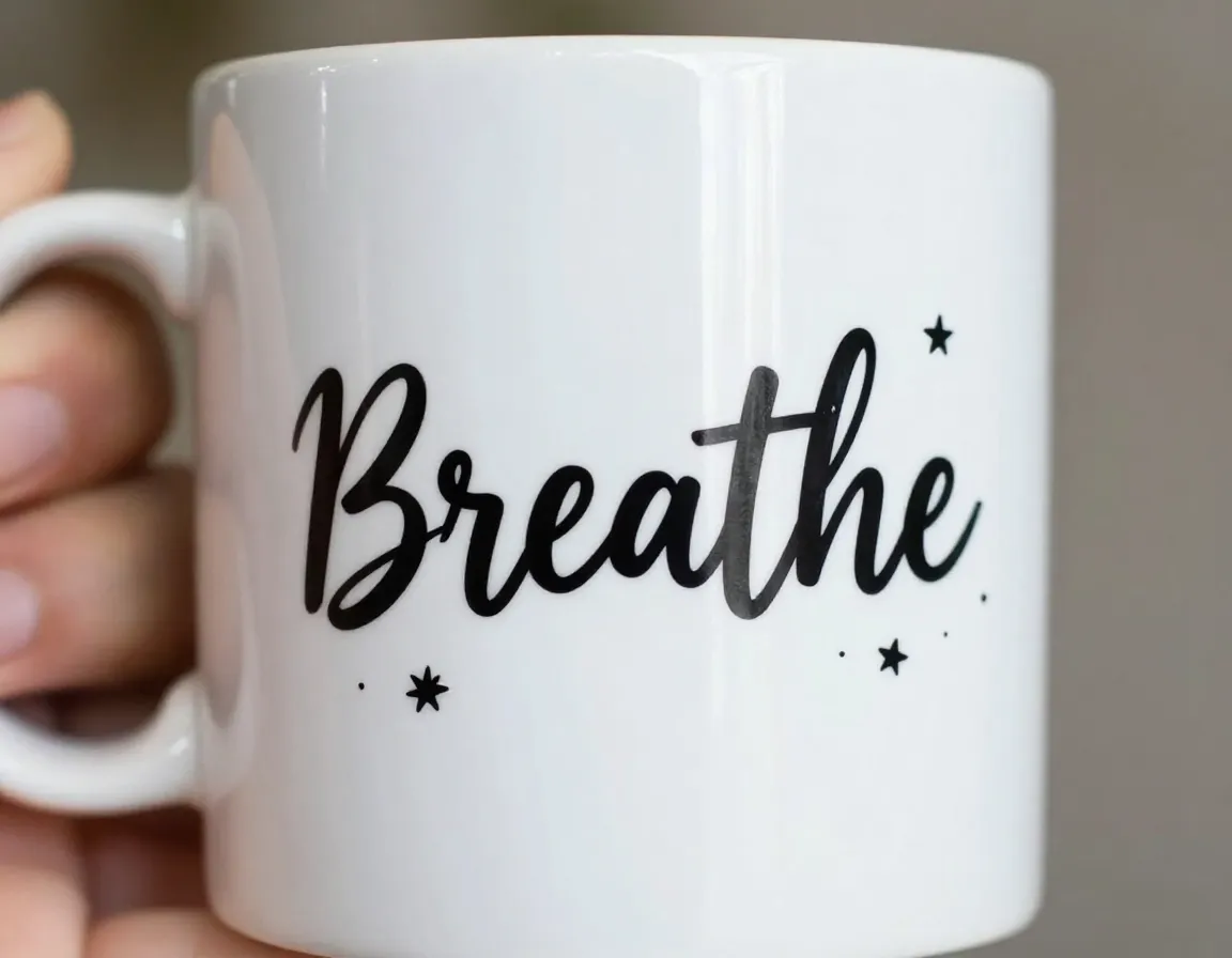 Inspirational words quotes breathe script hand lettering mug