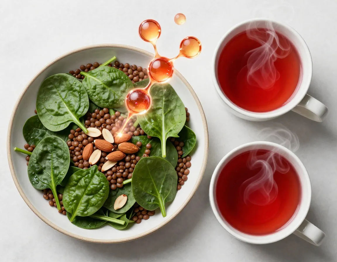 Iron absorption rose hips tea vitamin c spinach meal energy boost
