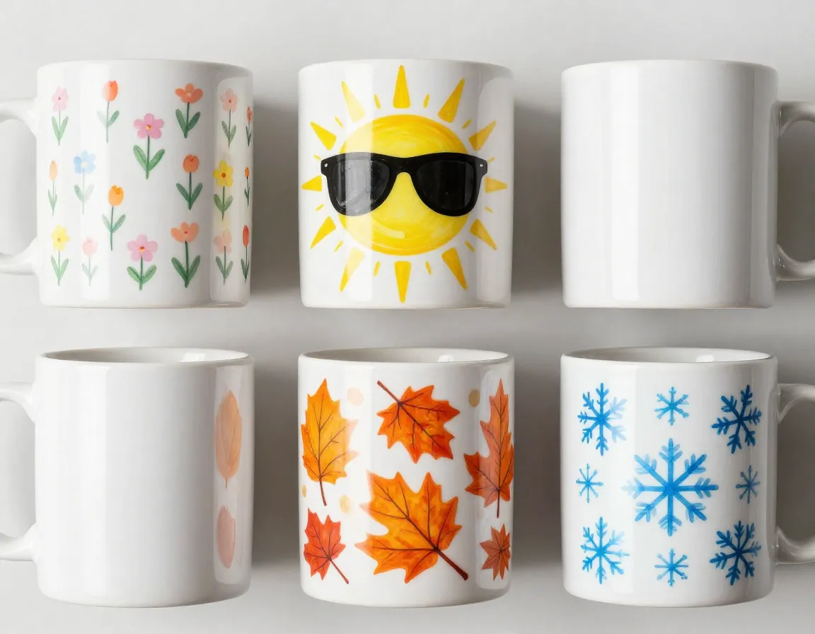 Seasonal holiday themes spring summer fall winter mugs