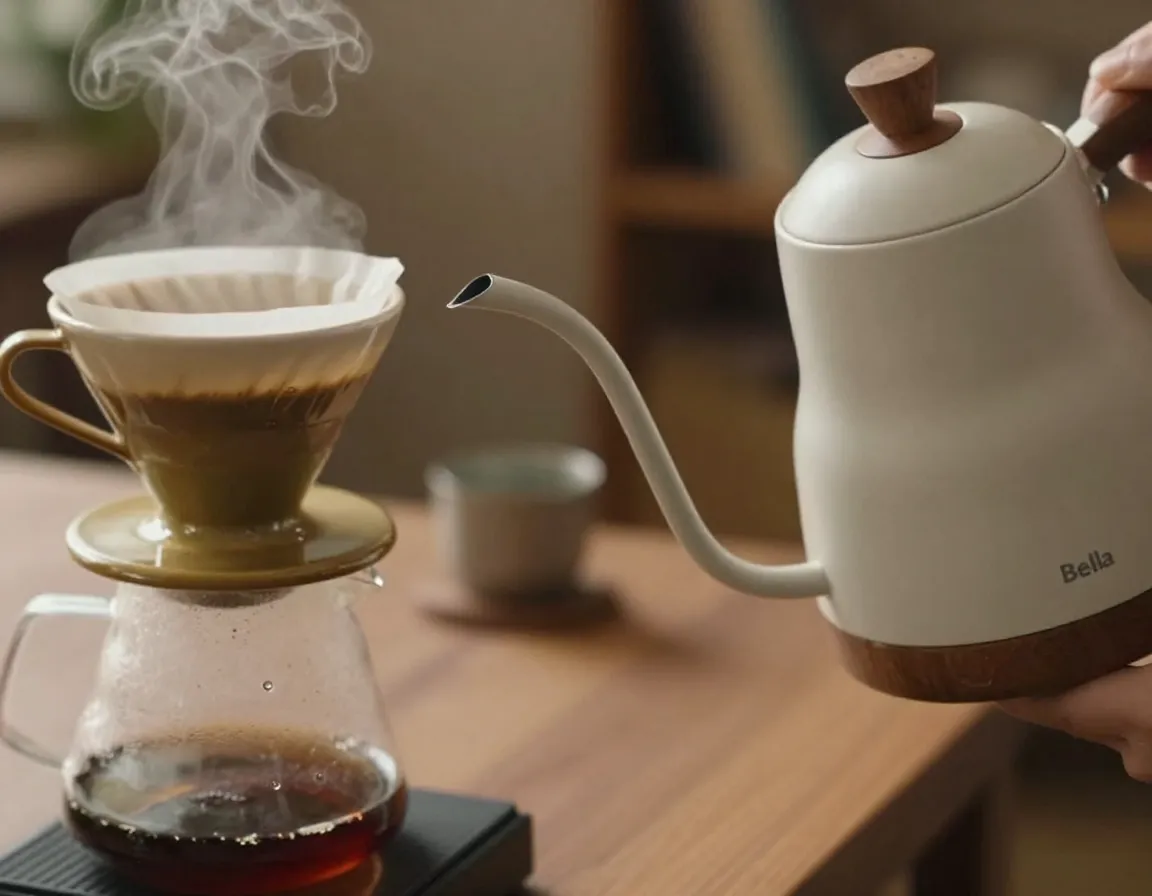 Bella ceramic gooseneck kettle precise pour over coffee ritual