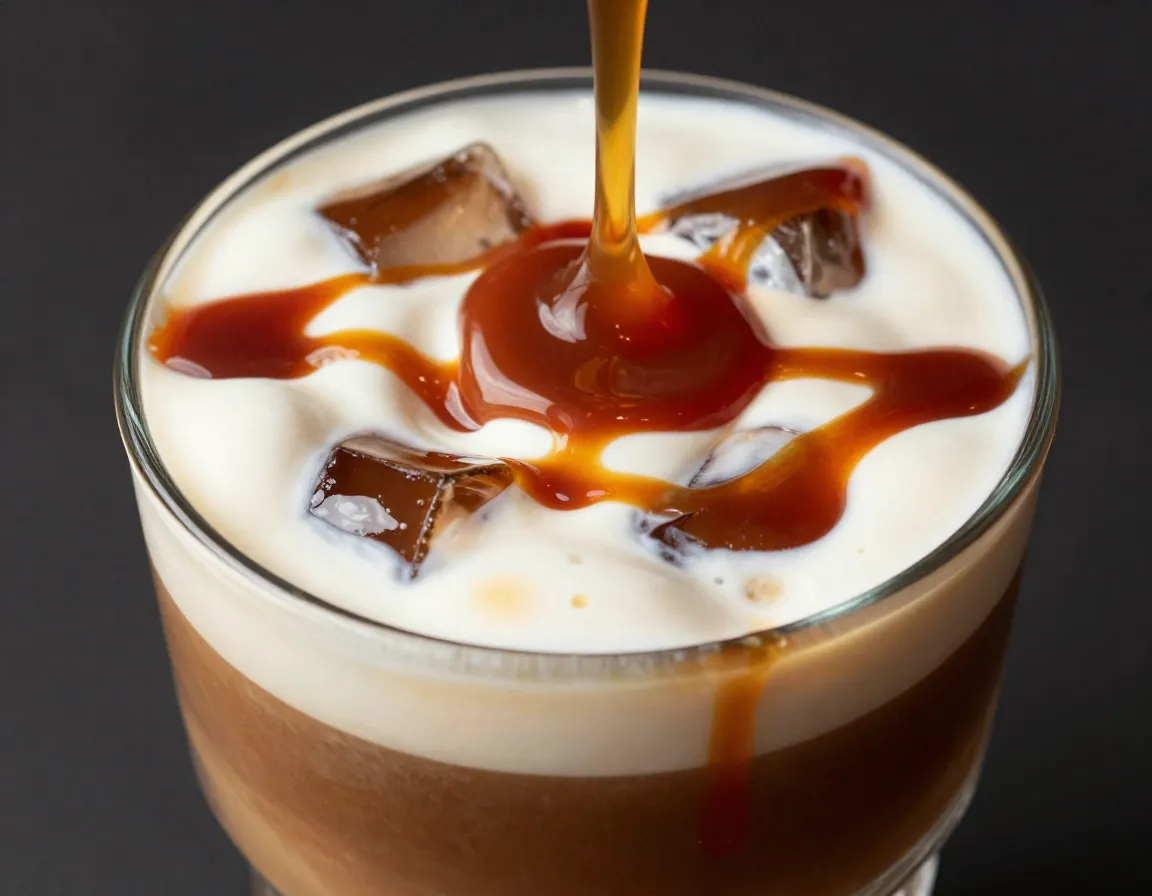 Caramel drizzle vanilla sweet cream nitro cold brew indulgent