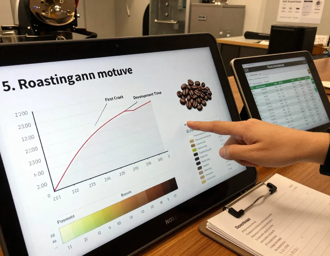 Roasting knowledge module chart showing roast profiles and flavor development