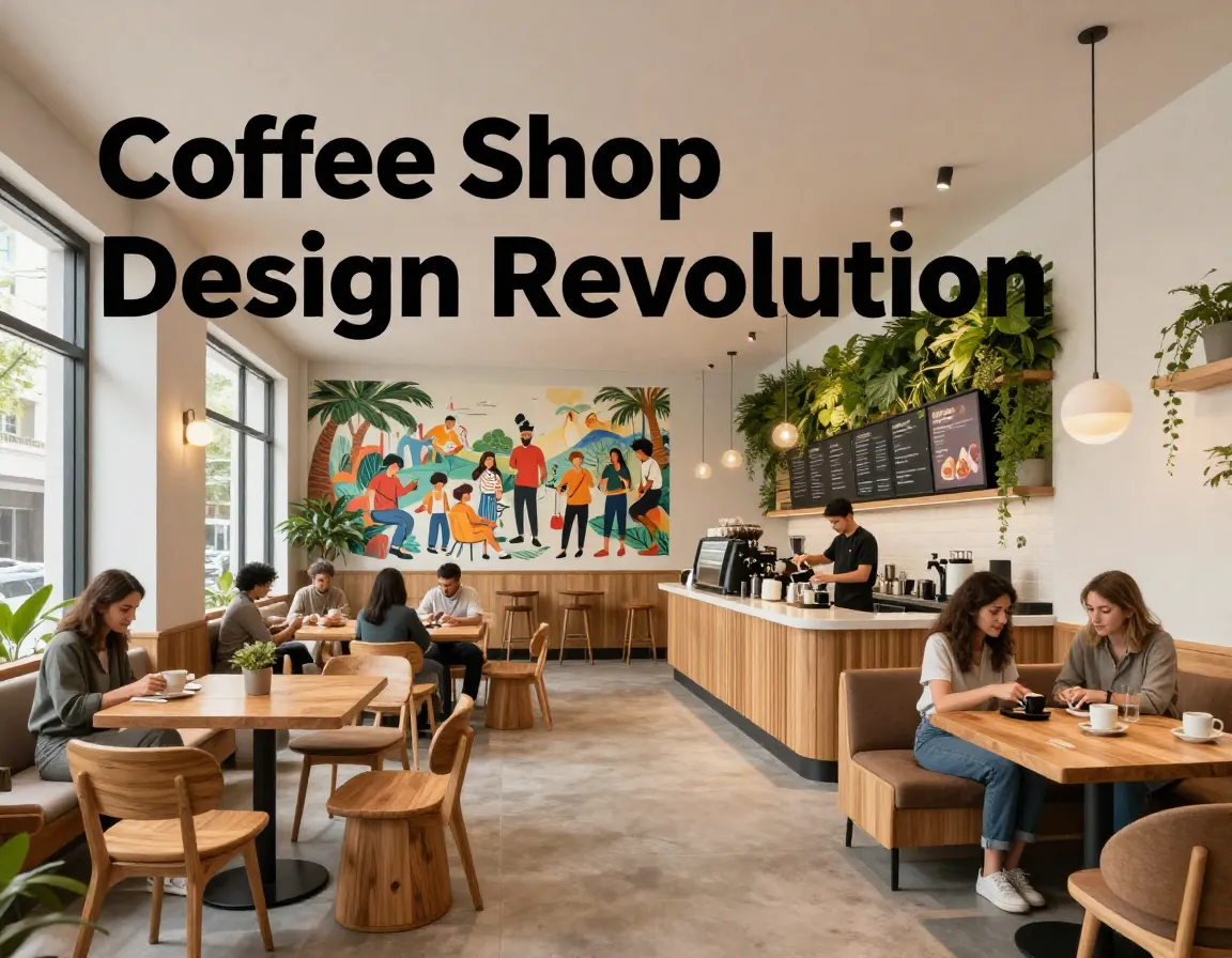Modern cafe interior zones community coffee craft technology sustainability