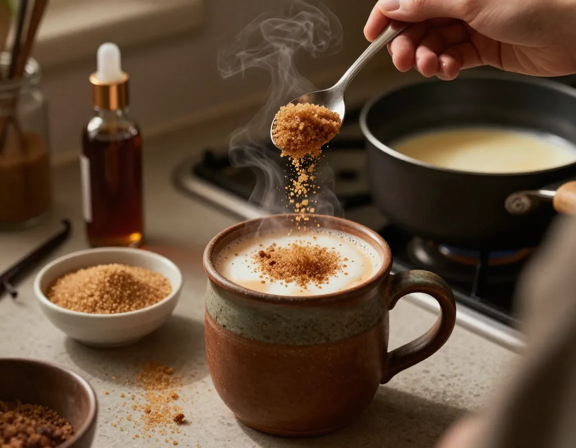 Brown sugar vanilla dream london fog in a rustic mug