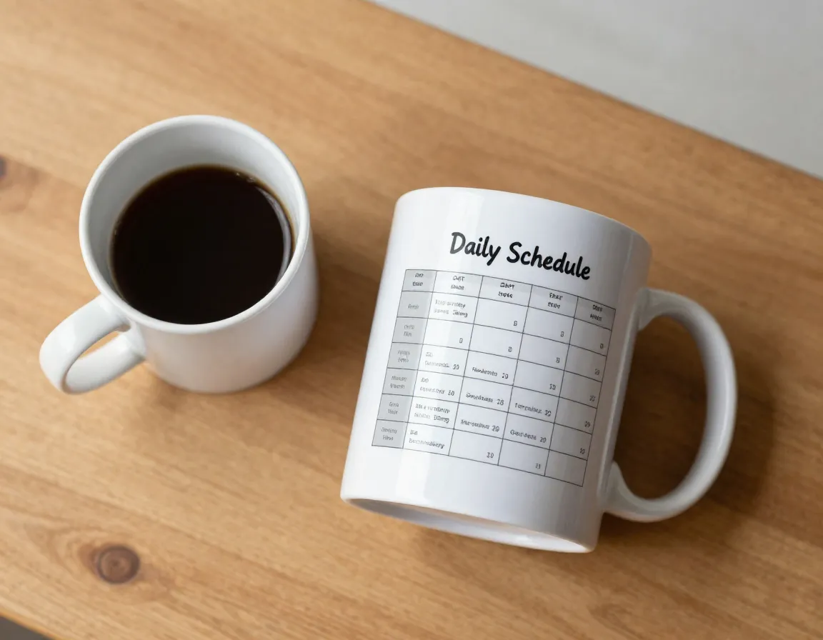 Personalized ceramic mug with custom printed daily schedule