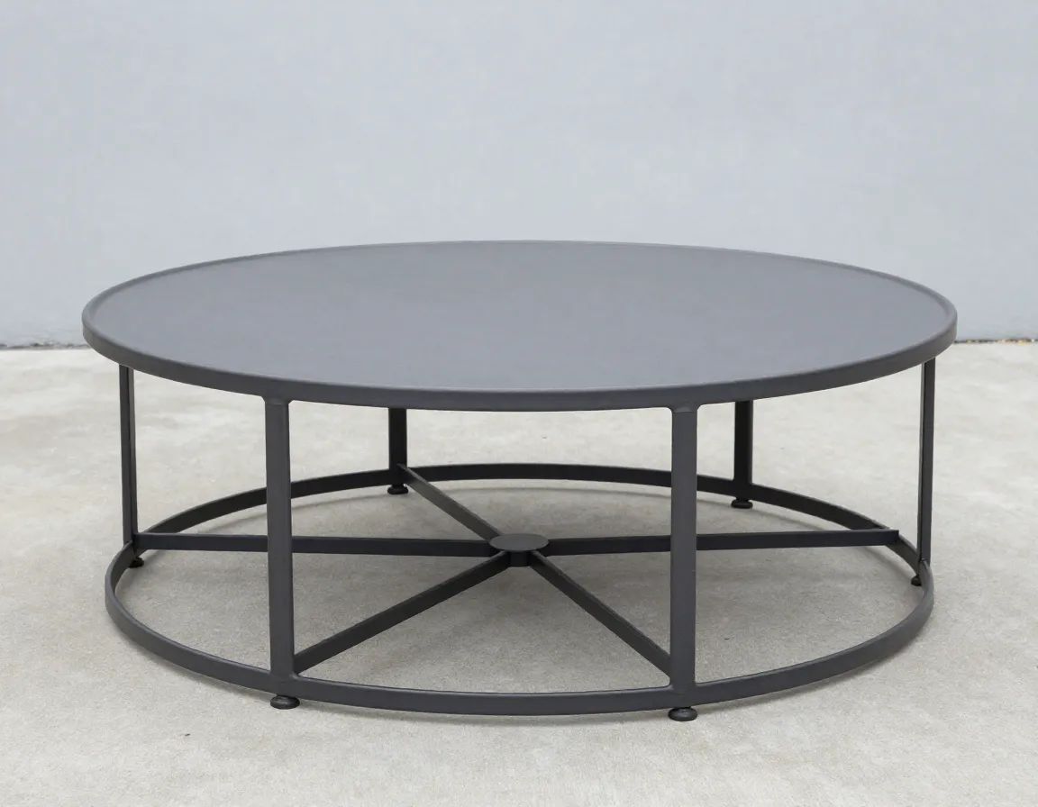 Durable powder coated steel coffee table in harsh weather environment
