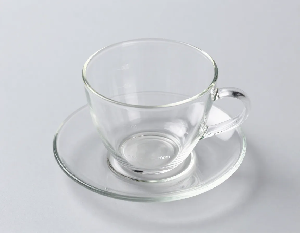 Ultra thin laboratory glass teacup with precise measurement markings