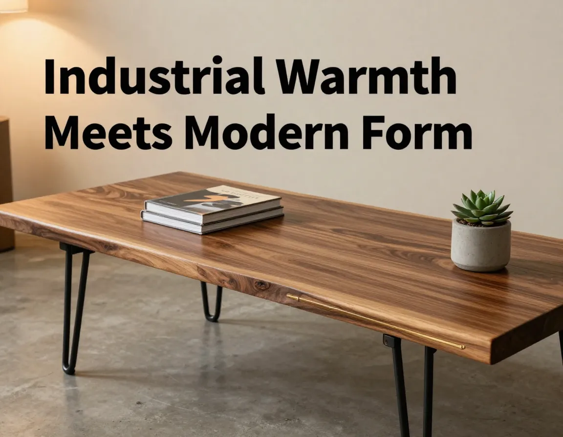 Live edge walnut black iron hairpin legs brass inlay concrete planter