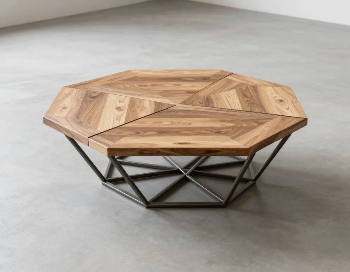 Geometric mixed material statement coffee table as a focal point