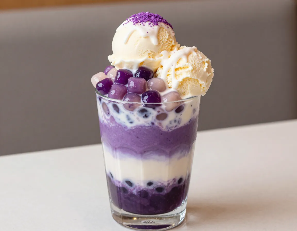 Freeze resistant taro boba ice cream float