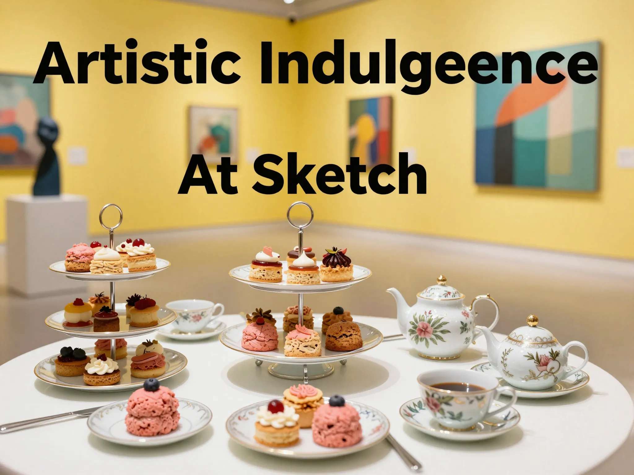 Artistic high tea gallery indulgence luxury sculpture vibrant immersion