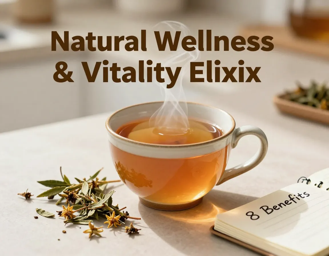 Steaming damiana tea with fresh leaves wellness ritual morning light