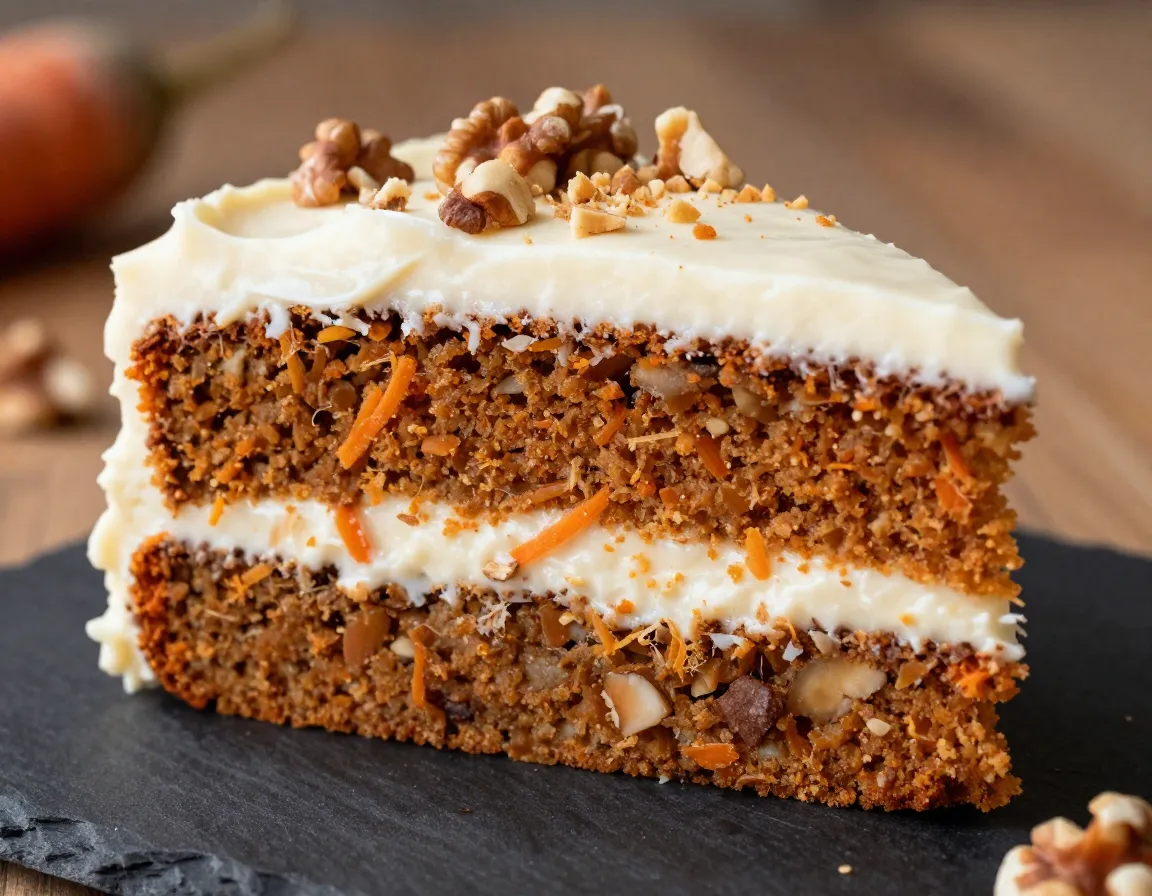 Carrot cake slice with cashew cream cheese frosting