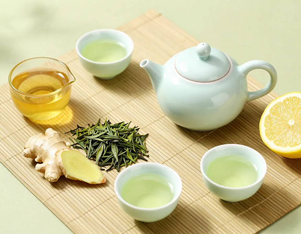 Green tea ginger antioxidant fusion in a teapot