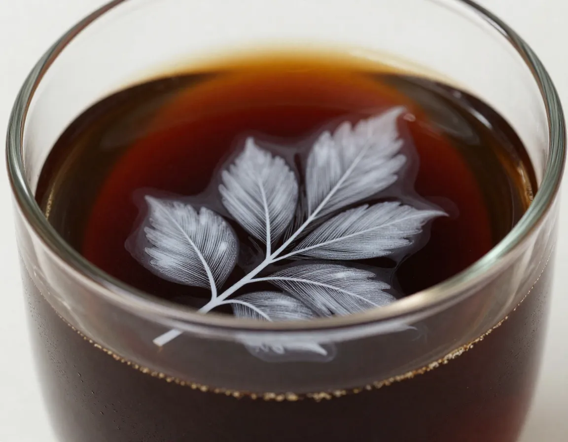 Glass mug with white ink floating leaf design filled with coffee