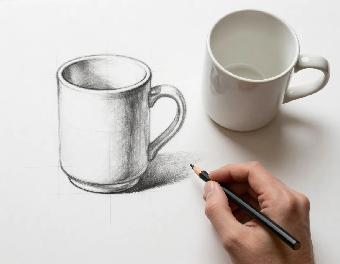 Refining coffee mug contours and proportions with a real reference