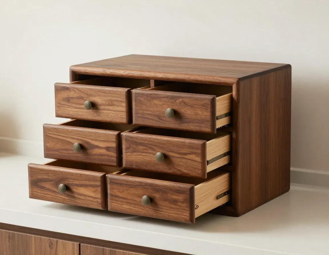 Xinchentong rustic brown multi drawer tea storage chest on kitchen counter