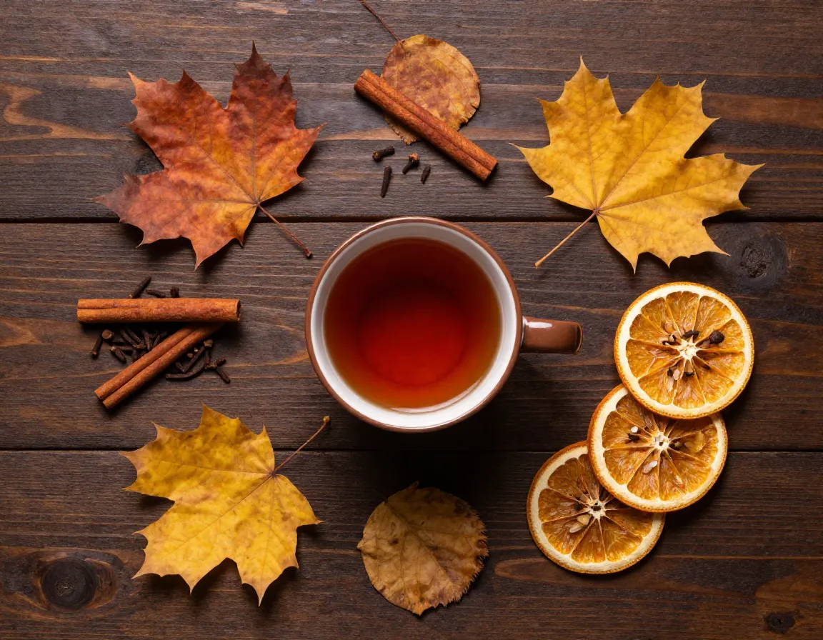 Seasonalcelebrationsetupautumnteaflatlay