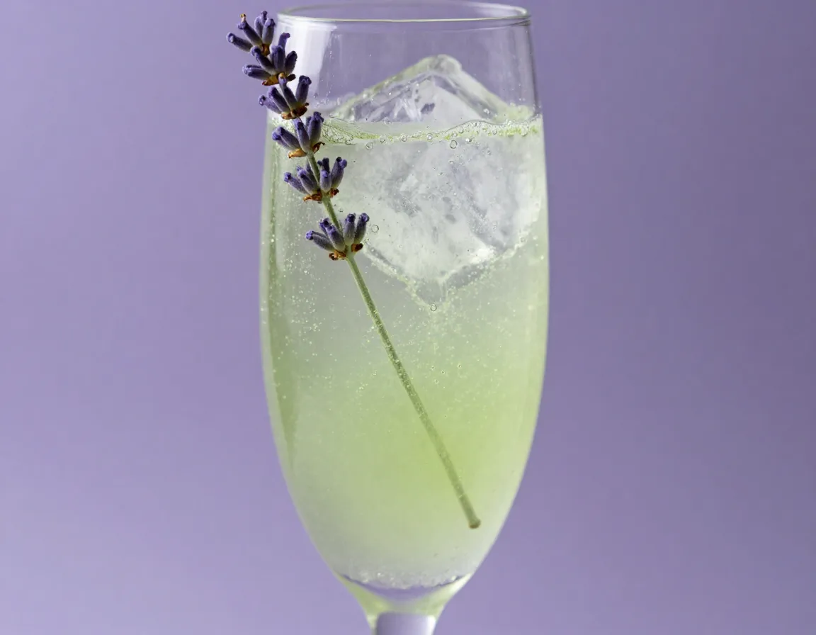 Elegant lavender yuzu matcha spritzer with sparkling bubbles