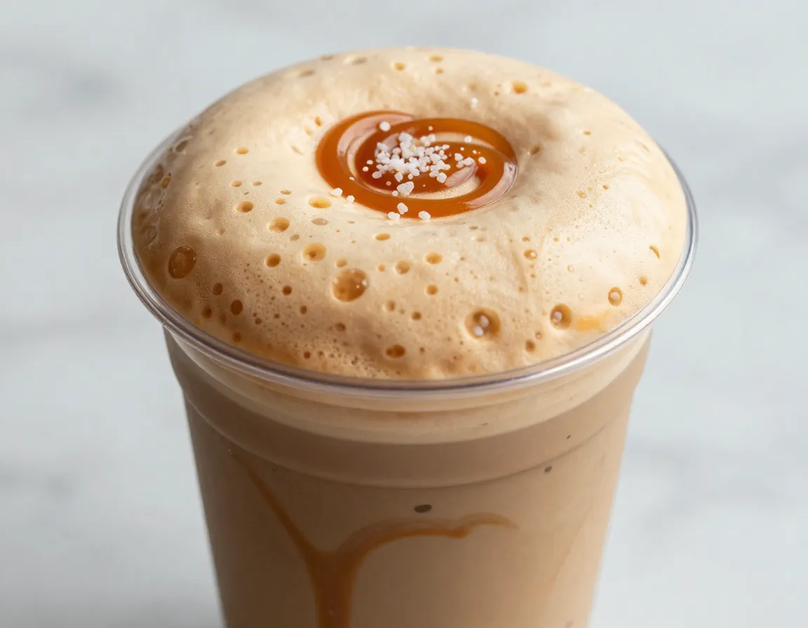 Indulgent salted caramel cream cold foam dessert cold brew