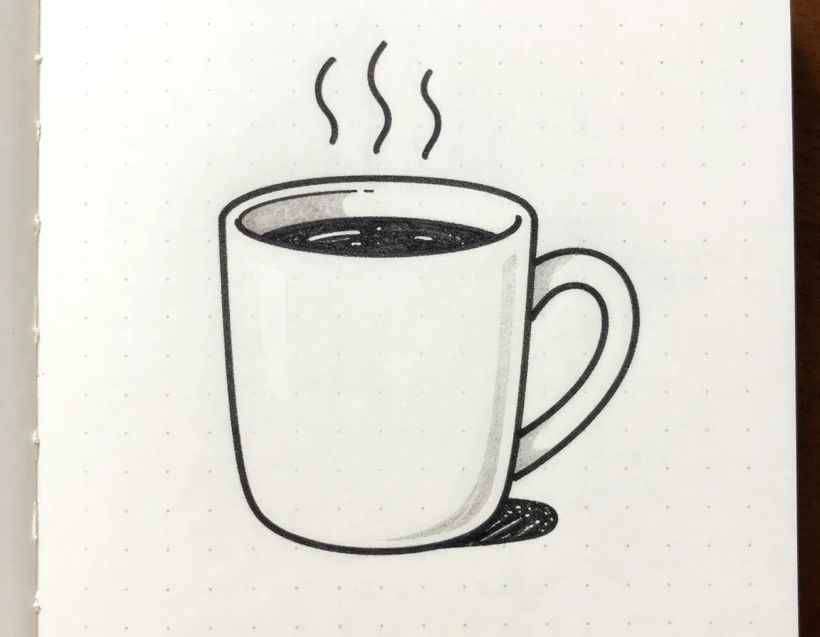 Classic coffee mug with handle steam and curved bottom corners