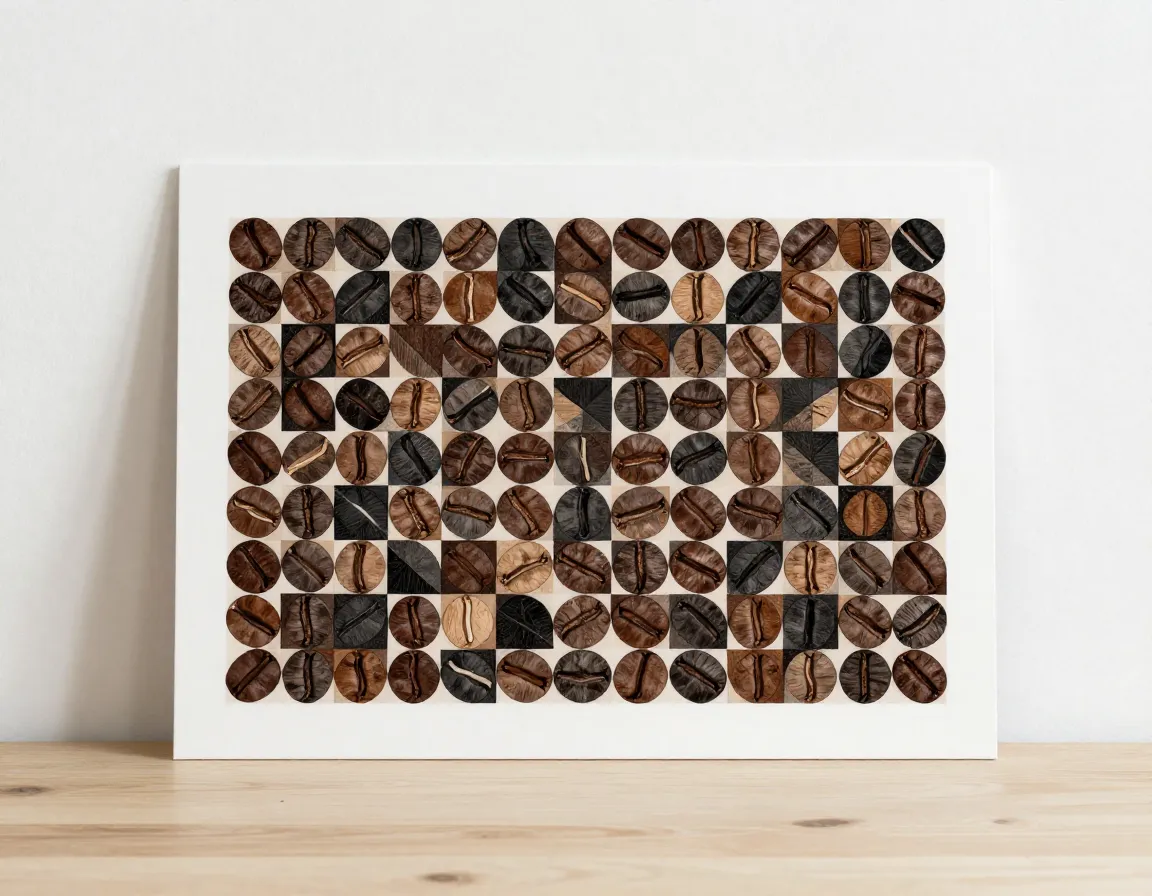 Geometric pattern art print of coffee beans on clean wall