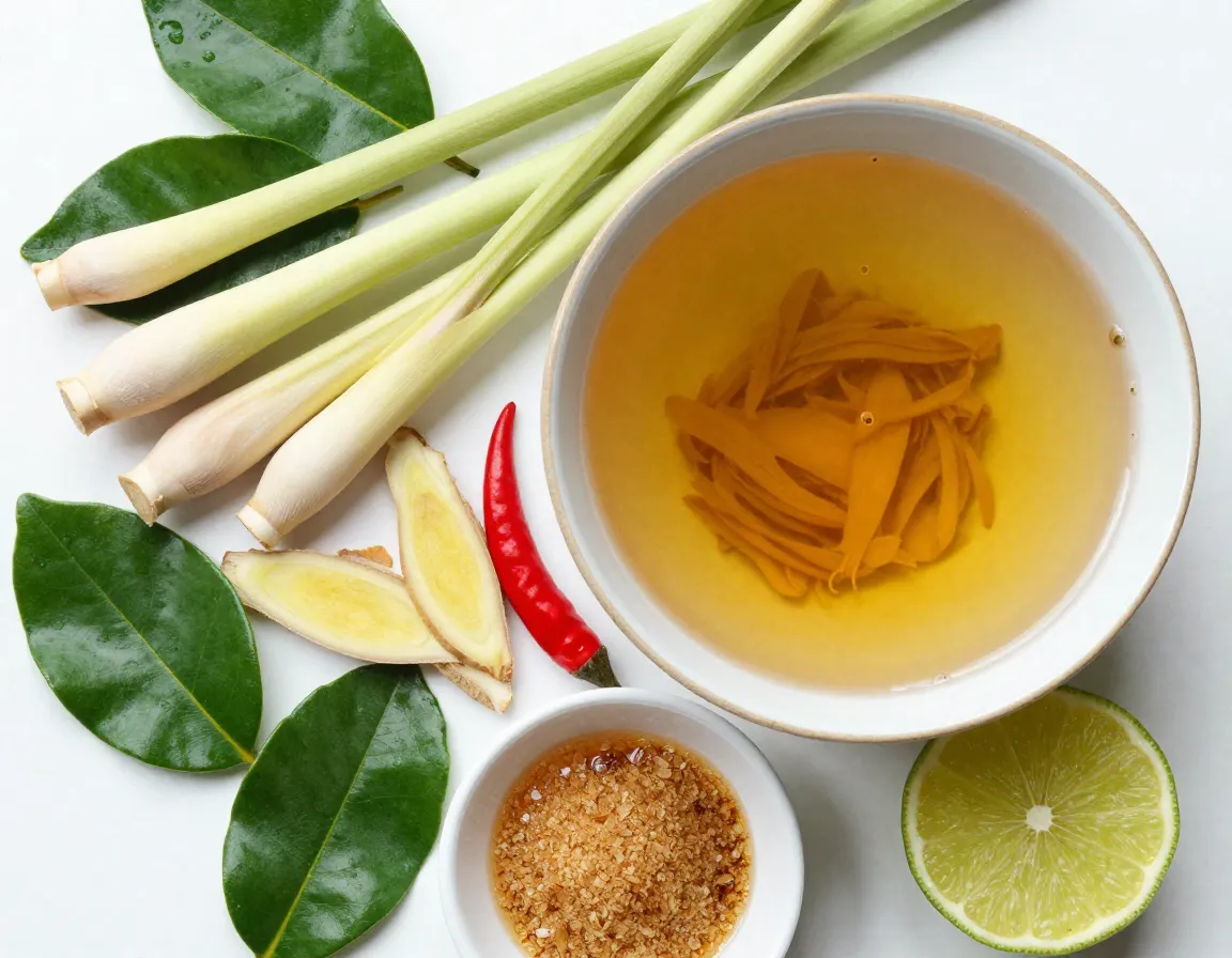 Thai ginger lemongrass tea with kaffir lime leaves