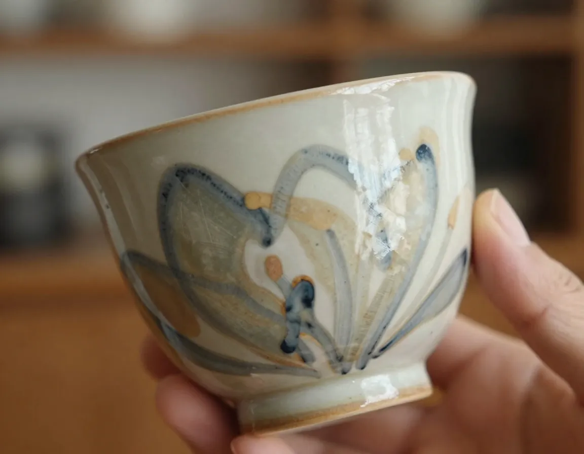 Hand painted ceramic coffee cup with organic brushstrokes