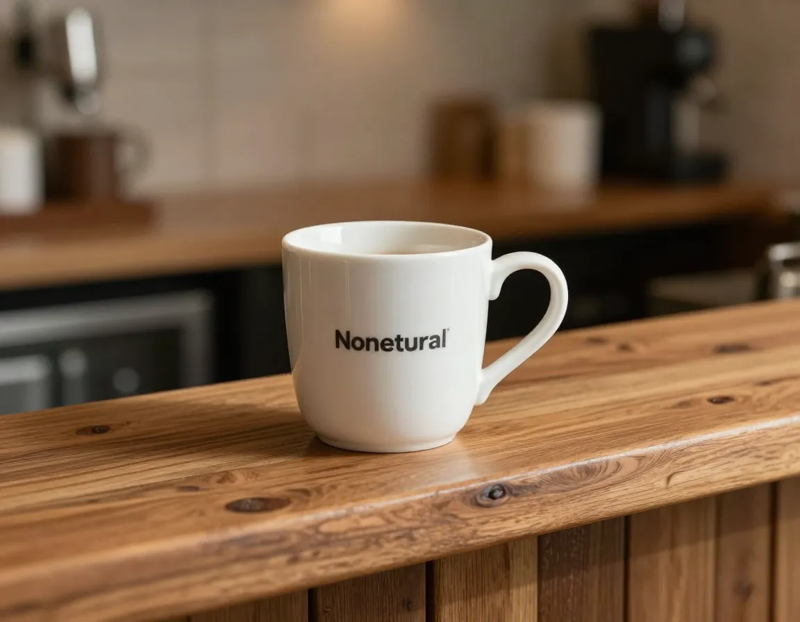 Notneutral lino ceramic cup with long handle on wooden bar