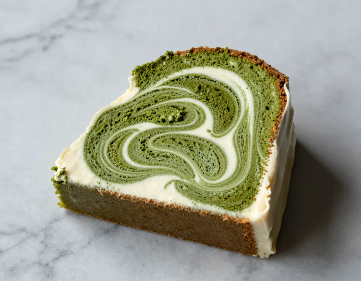 Matcha white chocolate marble cake elegant swirl pattern slice