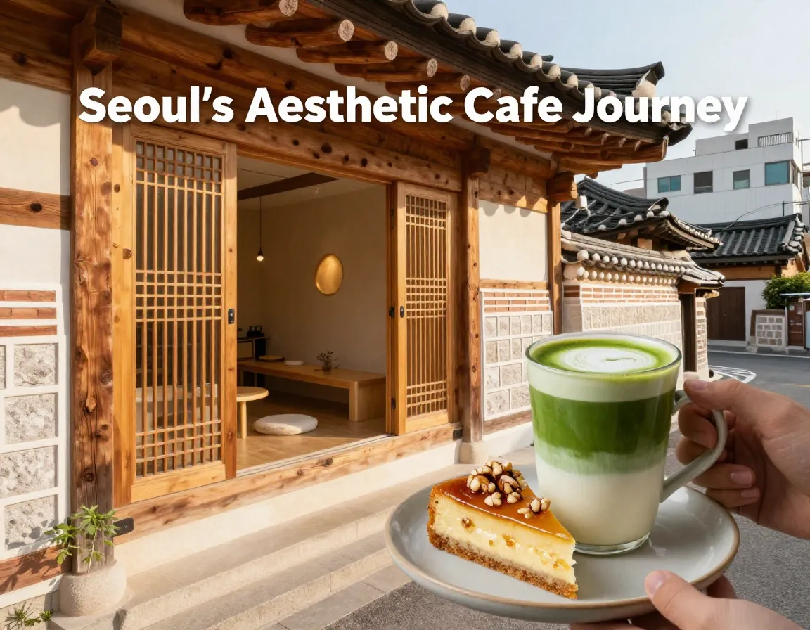 Hanok modern fusion matcha latte honey cake seoul alley aesthetic