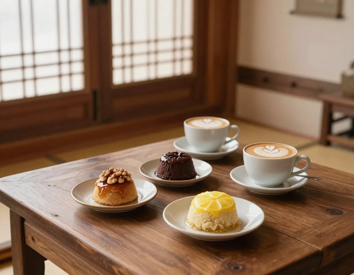 Traditional hanok cafe in seochon village serving honey cakes