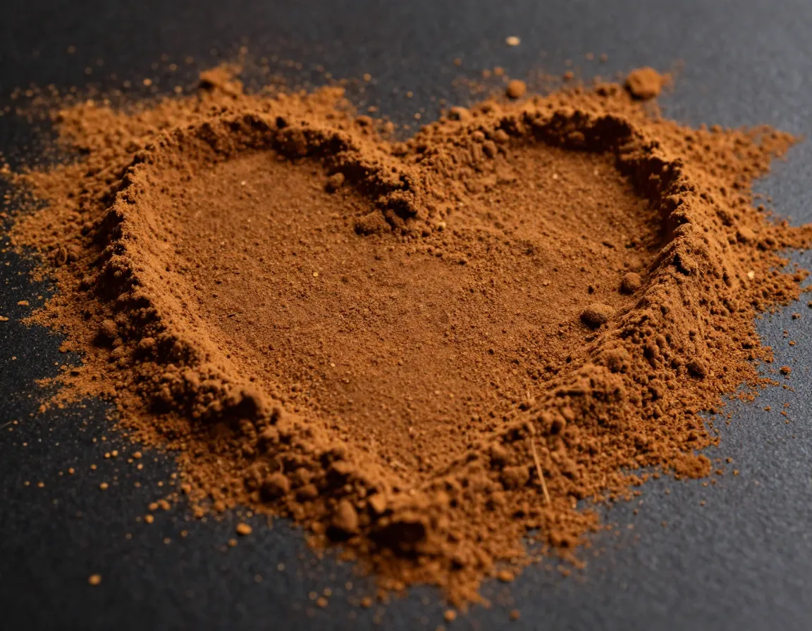 Strong heart symbol formed from cinnamon powder