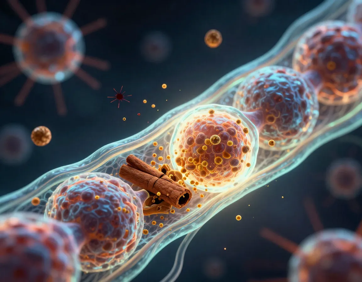 Abstract glowing cellular structure with cinnamon particles