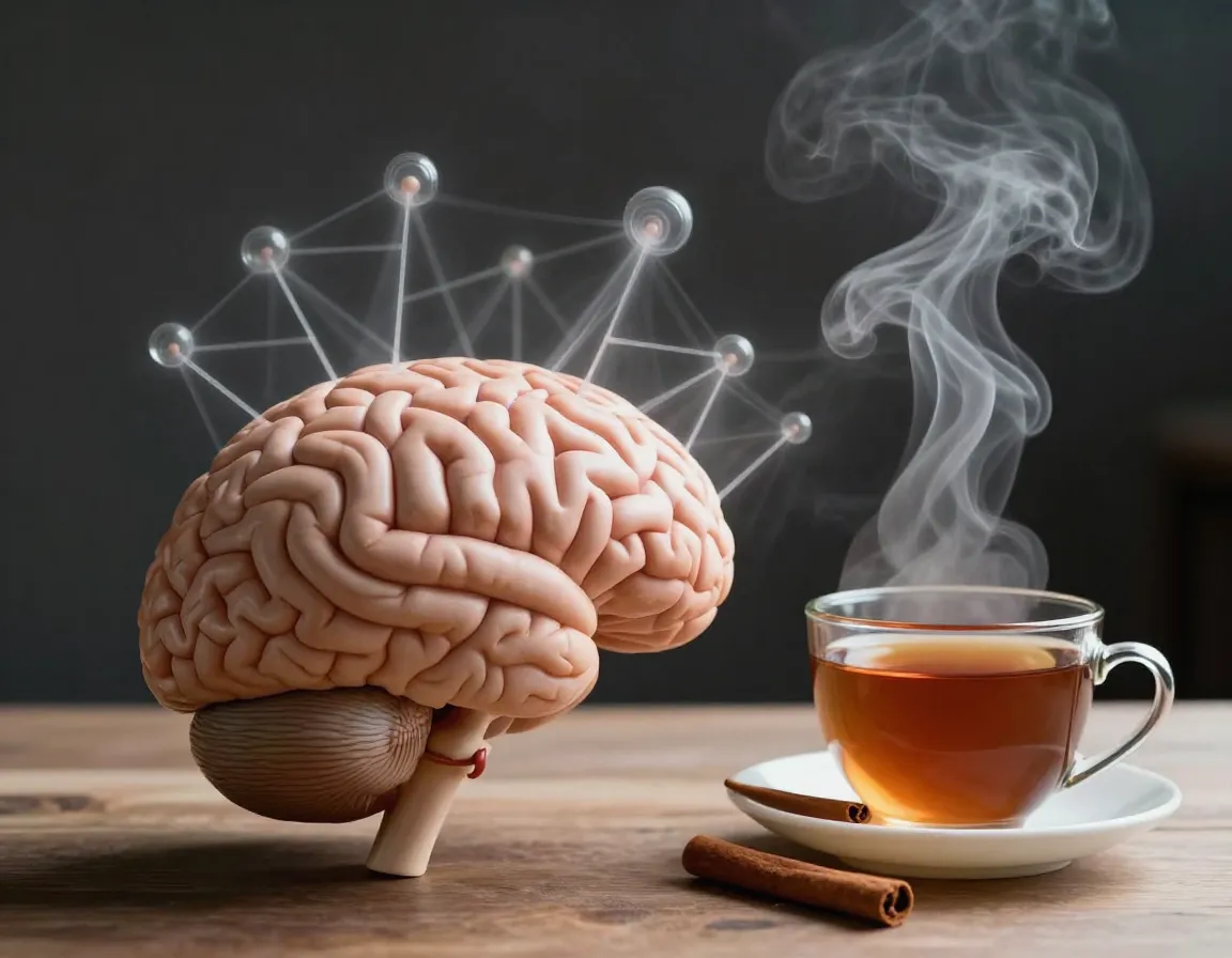 Brain model with cinnamon tea steam forming connections