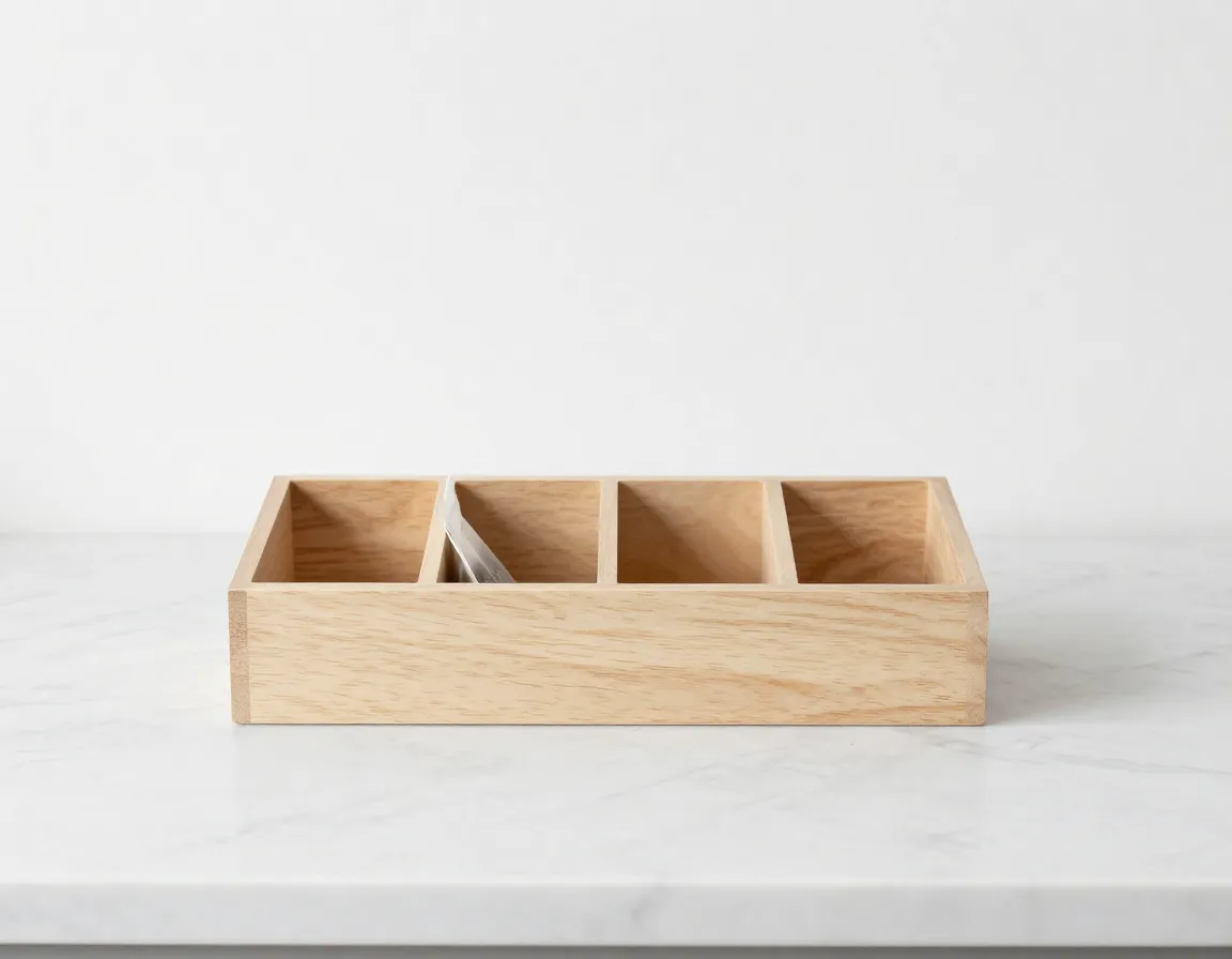 Minimalist birch tea caddy with clean lines on a counter
