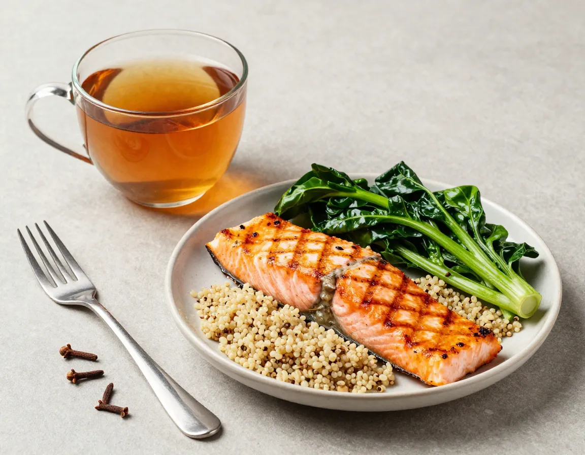 Clove tea helping stabilize blood sugar levels with healthy meal