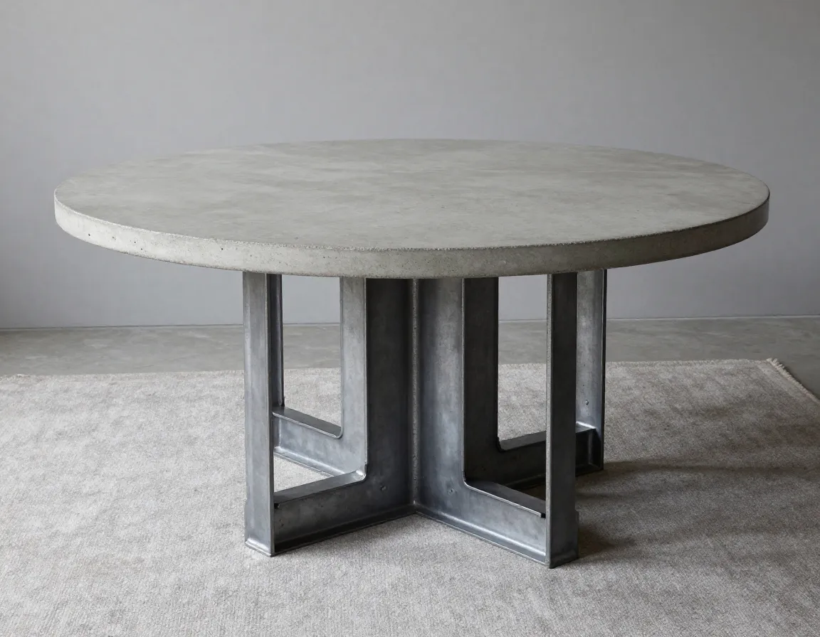Polished concrete top with architectural steel i beam base