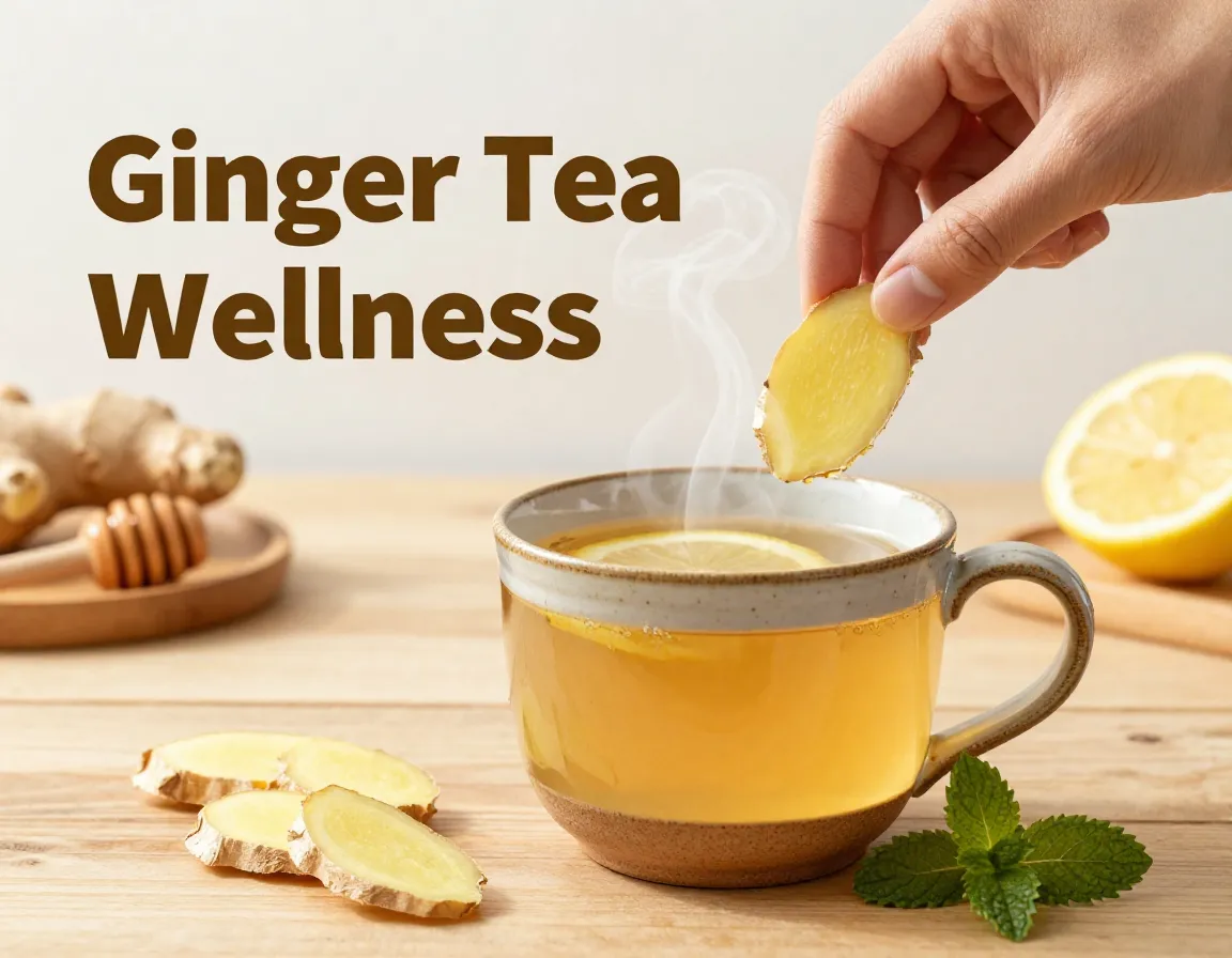 Fresh ginger slice steaming tea mug health benefits