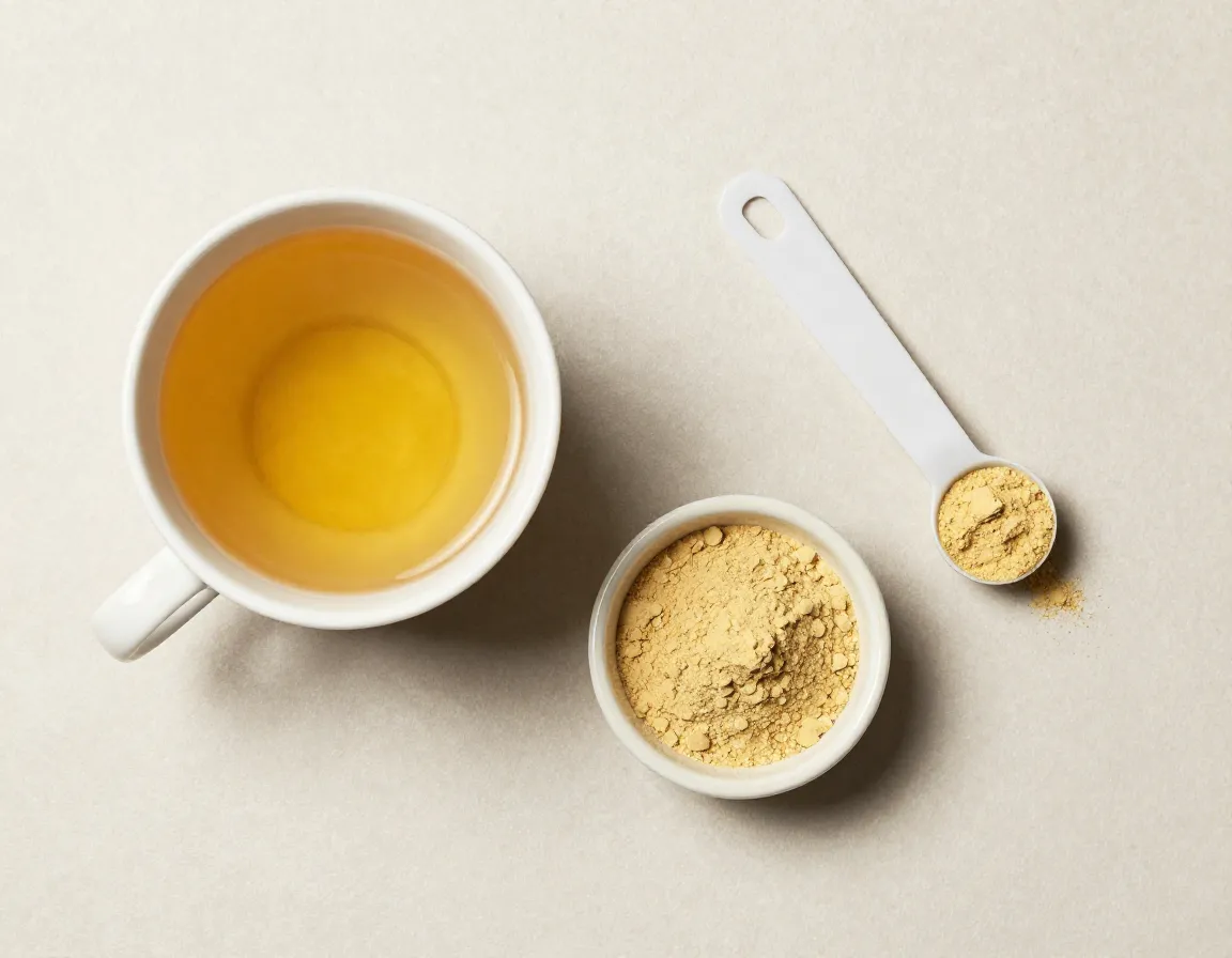 Blood sugar support ginger tea with measuring spoon and powder