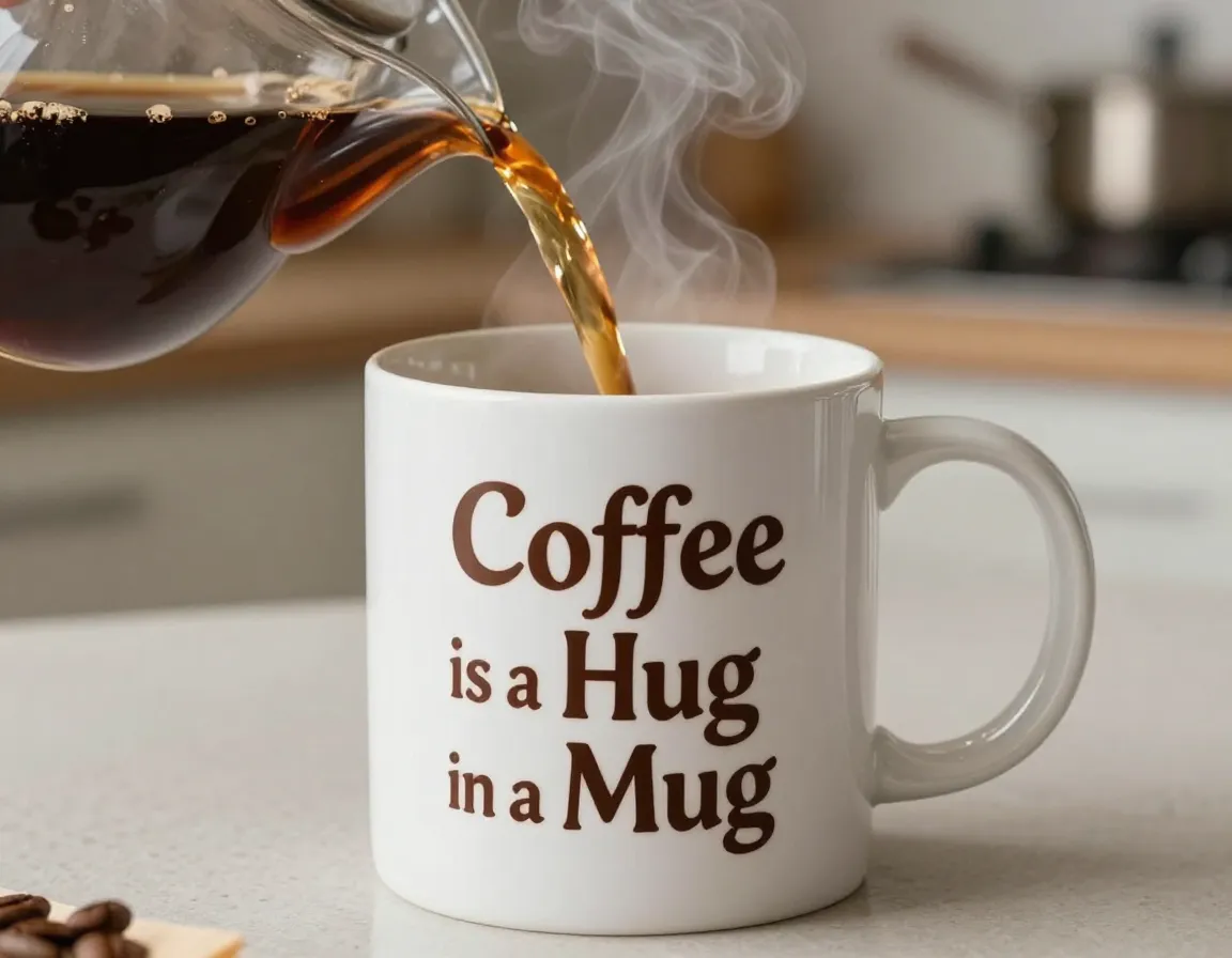 Heat activated mug revealing hug message with hot coffee