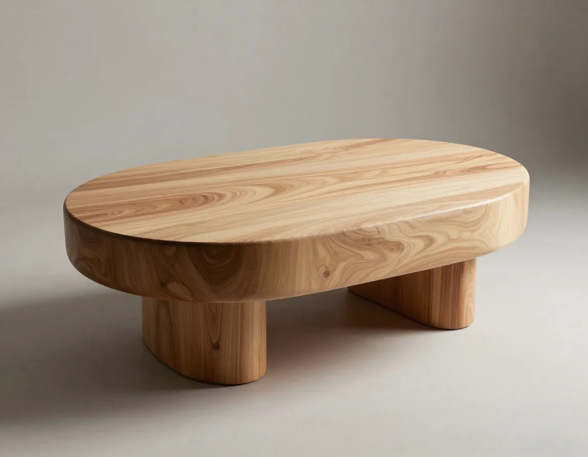 Solid mango wood drum shaped coffee table with low profile