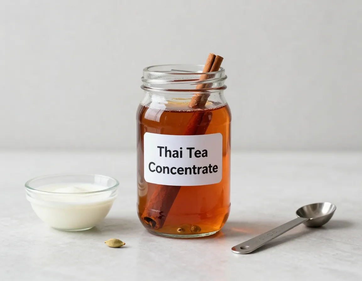 Strong thai tea concentrate stored in glass jar