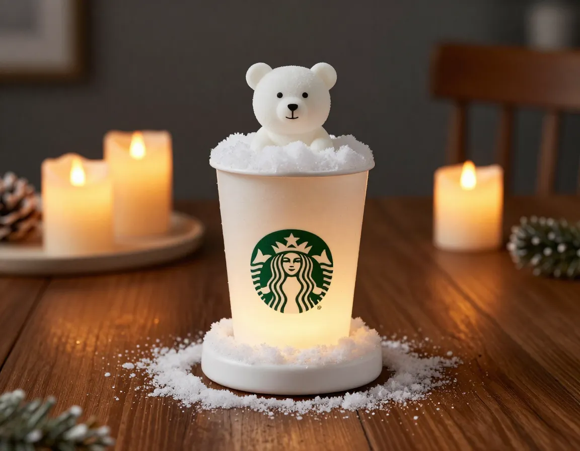 Bearista cup winter candle holder with fake snow