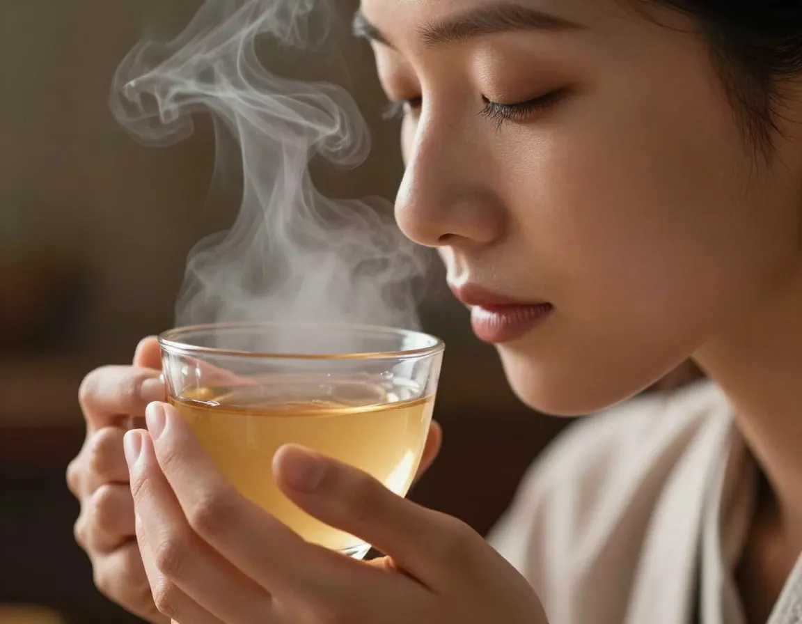 Respiratory health ginger tea steaming in a persons hands